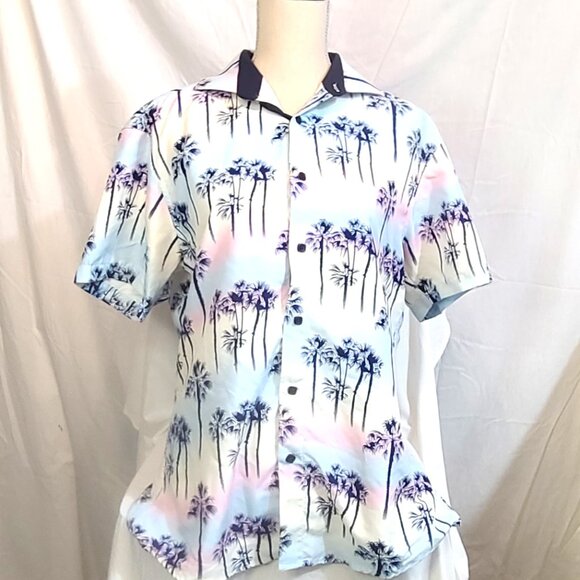 Men's BC Collection Medium Island Gradient Palm Tree Hawaiian Casual Shirt - Picture 7 of 11